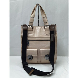 Marc Jacobs Beige Leather Double Pushlock Double Handles Tote Shoulder Bag